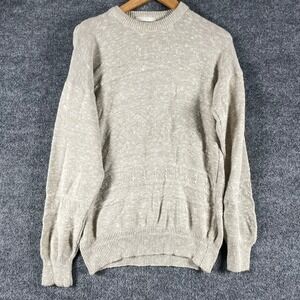 Vintage JT Beckett Sweater Mens Medium Beige Cable Knit Crewneck Textured 3D 90s